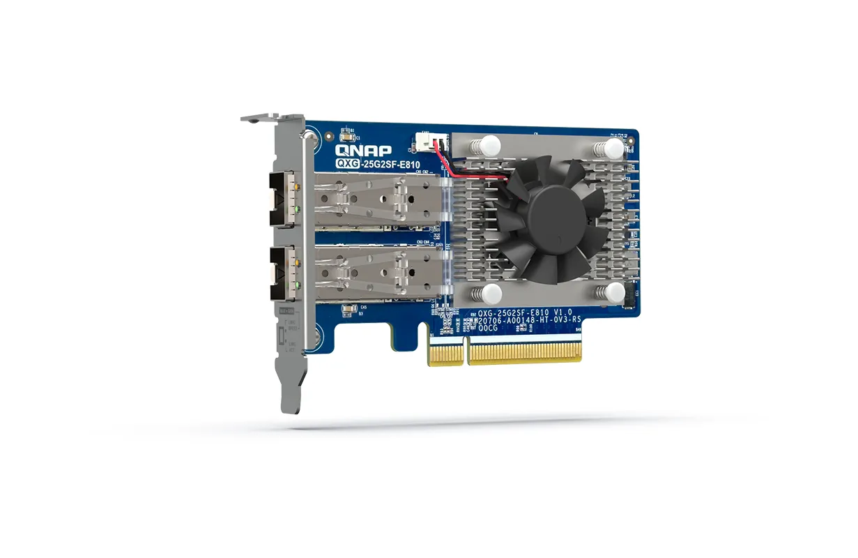 QNAP Dual-port SFP28 25GbE network expansion card low-profile form factor PCIe Gen4 x8