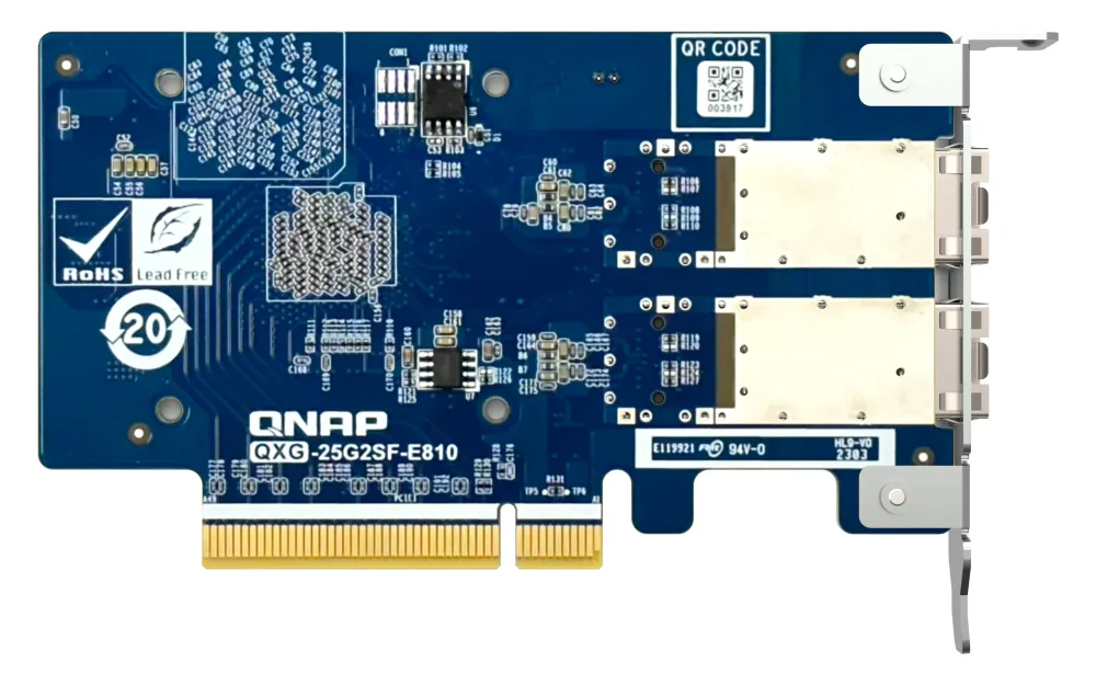 QNAP Dual-port SFP28 25GbE network expansion card low-profile form factor PCIe Gen4 x8