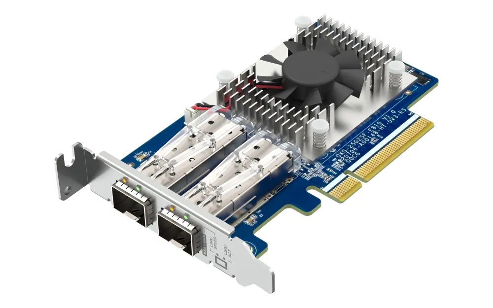 QNAP Dual-port SFP28 25GbE network expansion card low-profile form factor PCIe Gen4 x8