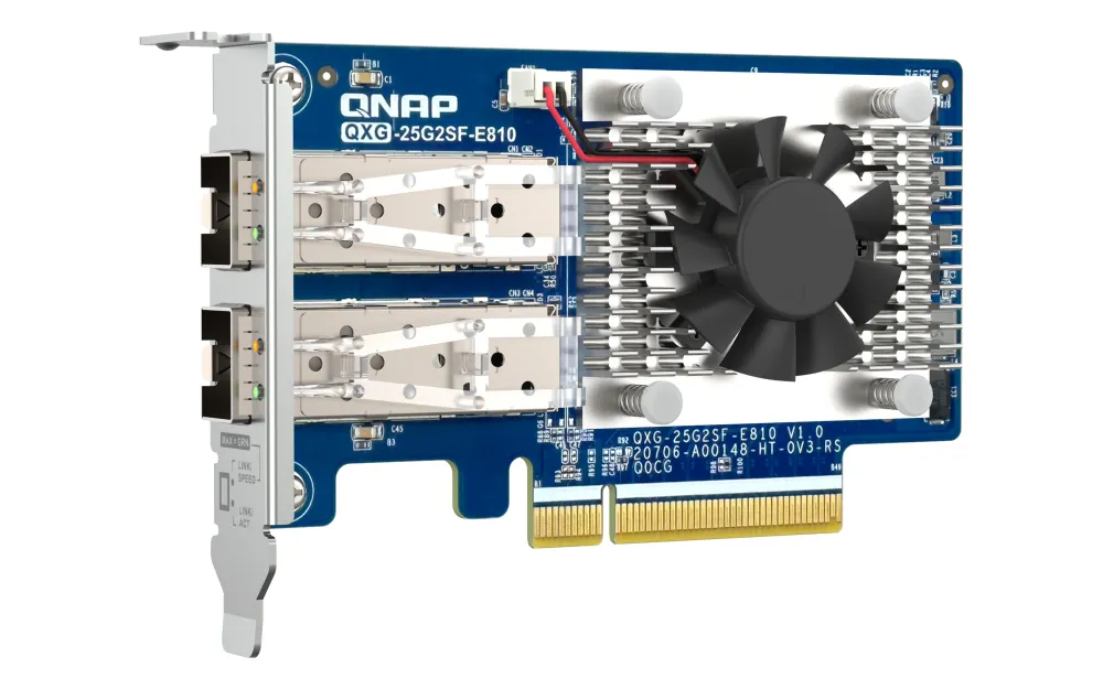 QNAP Dual-port SFP28 25GbE network expansion card low-profile form factor PCIe Gen4 x8