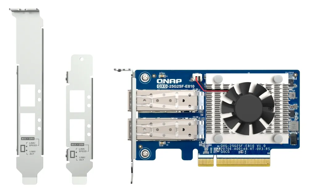 QNAP Dual-port SFP28 25GbE network expansion card low-profile form factor PCIe Gen4 x8