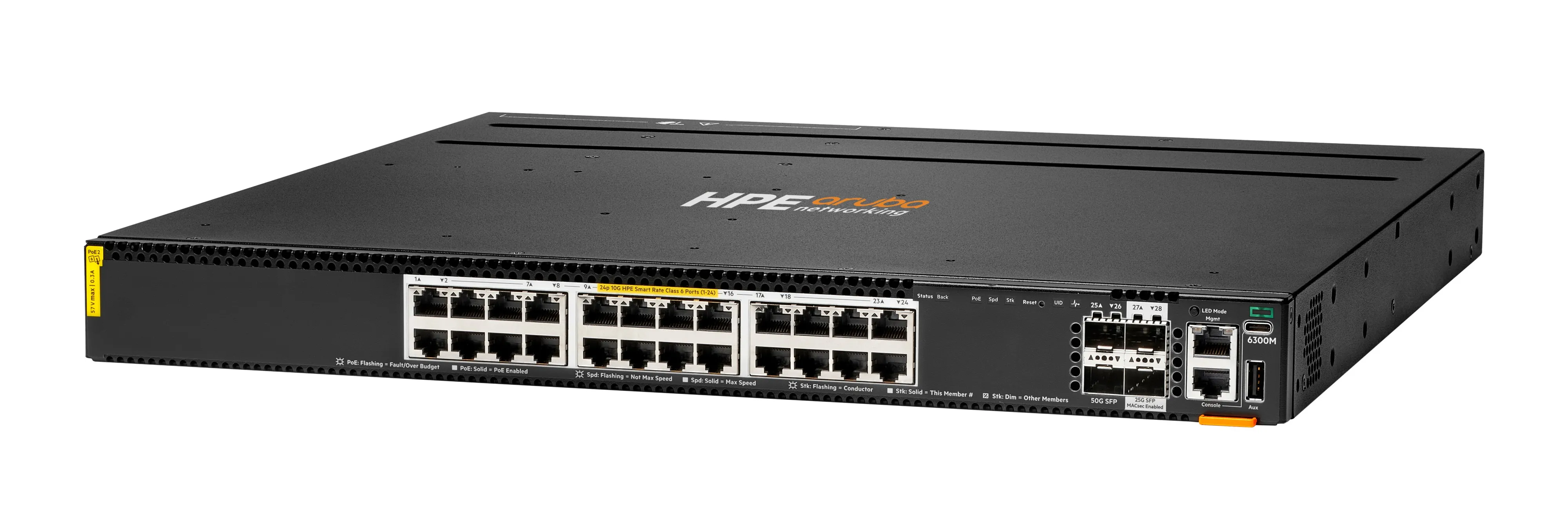 Aruba 6300M 24p HPE Smart Rate 1G/2.5G/5G/10G Class6 PoE and 2p 50G and 2p 25G Switch