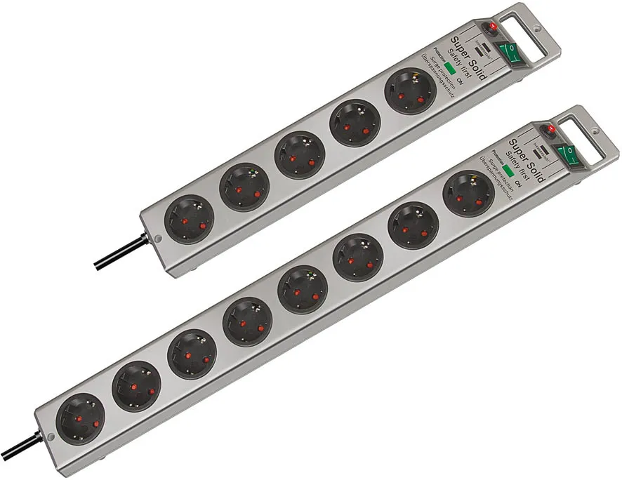 Super-Solid 13.500A socket, 5xCEE 7/4, 2.5m H05VV-F 3G1.5, silver