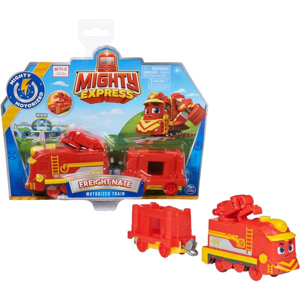 Spin Master Mighty Express Motorized Train Freighter Nick with Boxcar Toy Vehicle (Red/Yellow)
