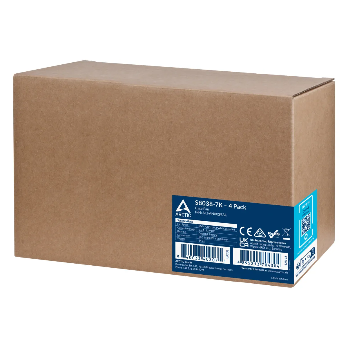 ARCTIC S8038-7K -kotelotuuletin 80 mm 4 kpl Musta