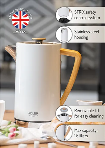 Adler AD 1347w kettle, 1.7L, 2200W, White