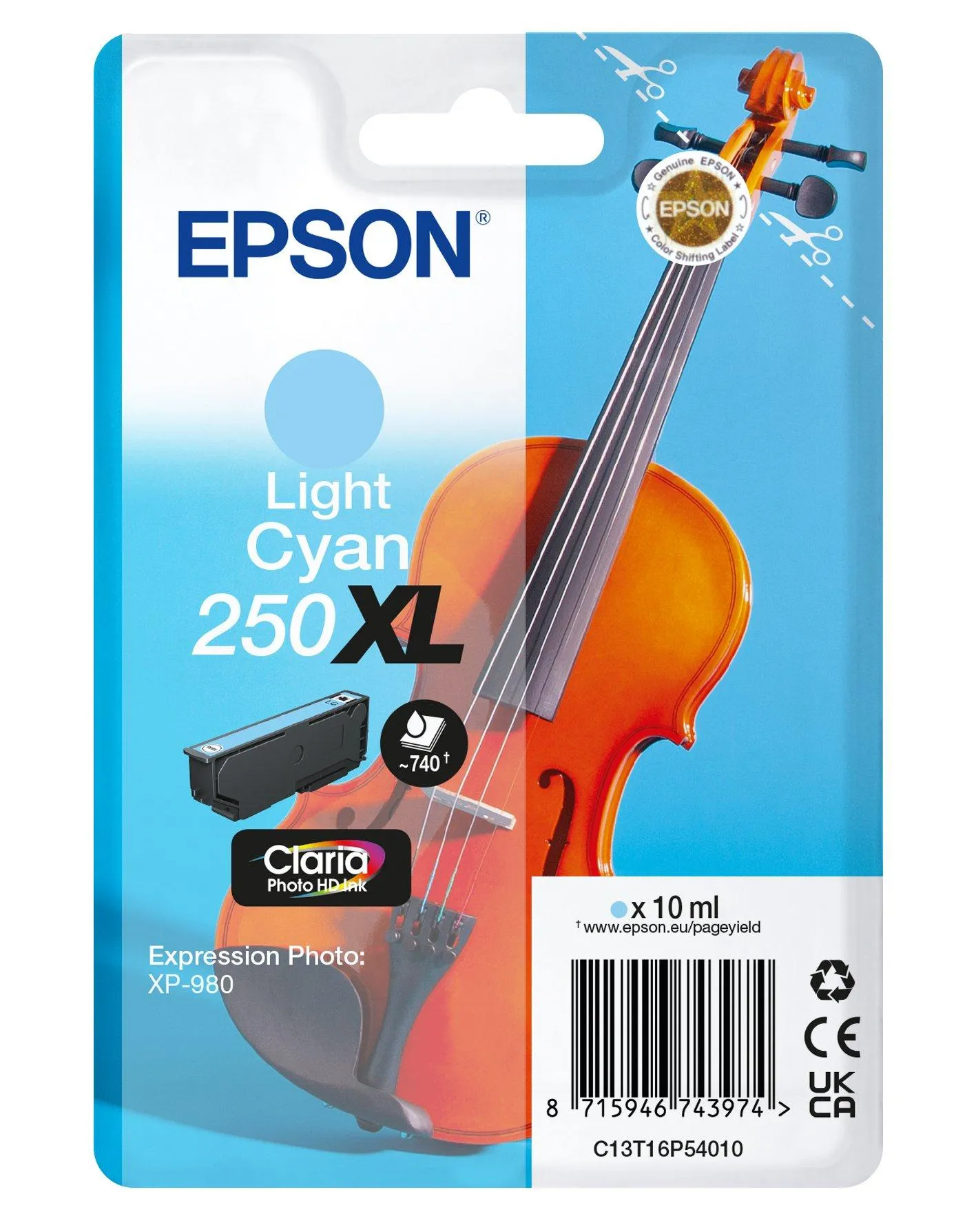 Epson 250XL -mustekasetti, 10 ml, vaaleansyaani