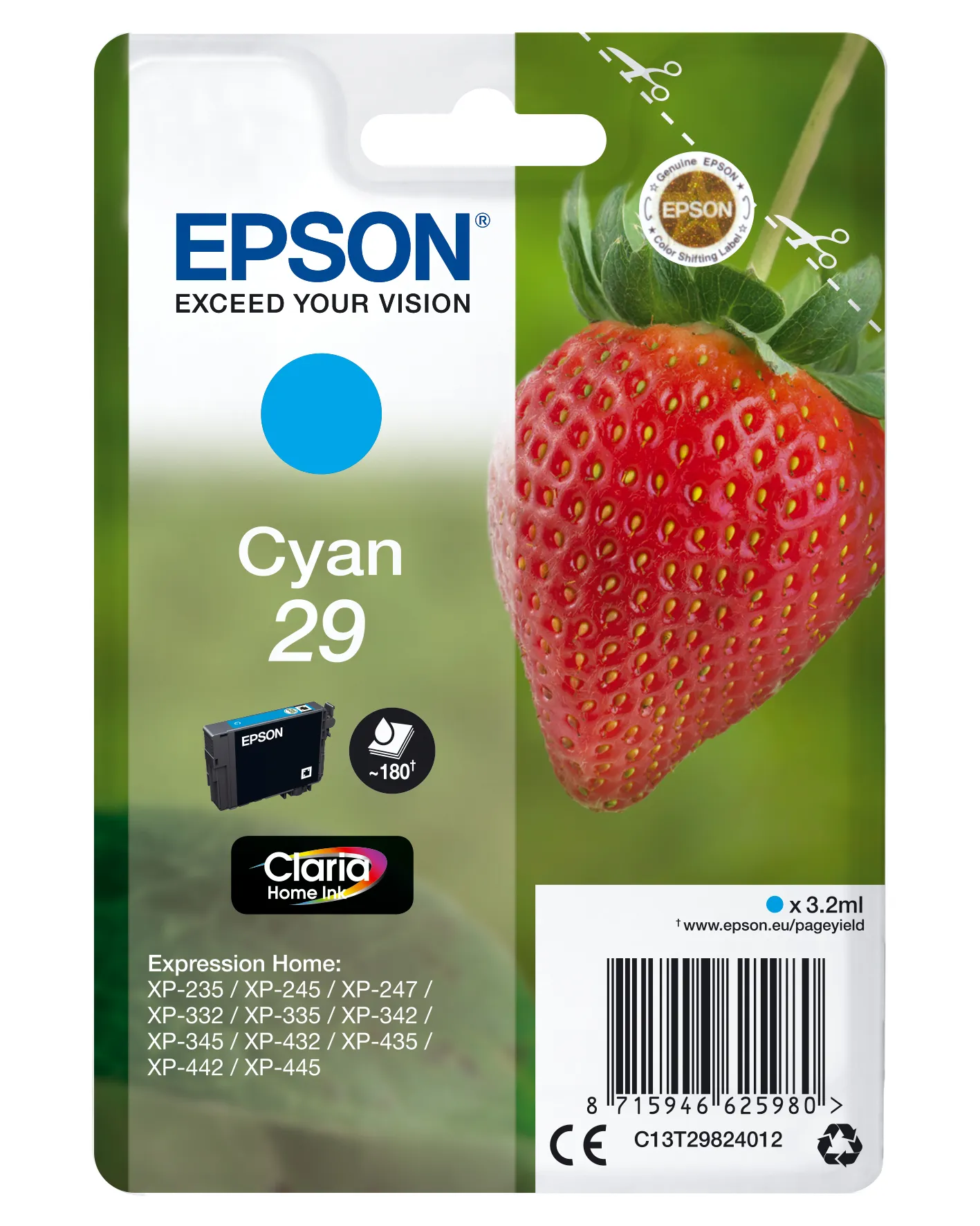 Epson 29 ink cartridge, 3.2 ml, Cyan