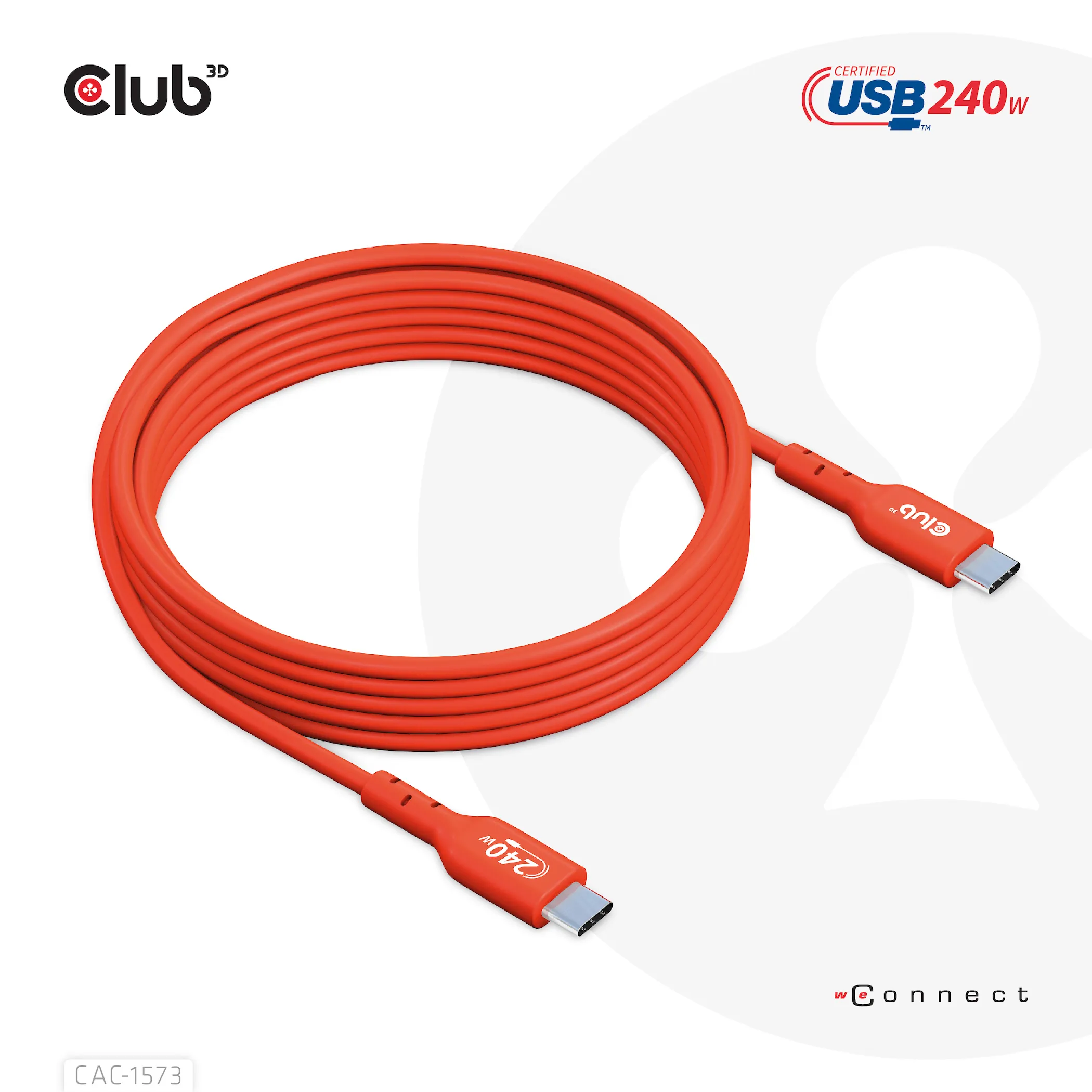 Club 3D 2.0 USB-C, 240W EPR -kaapeli, Punainen, 2m