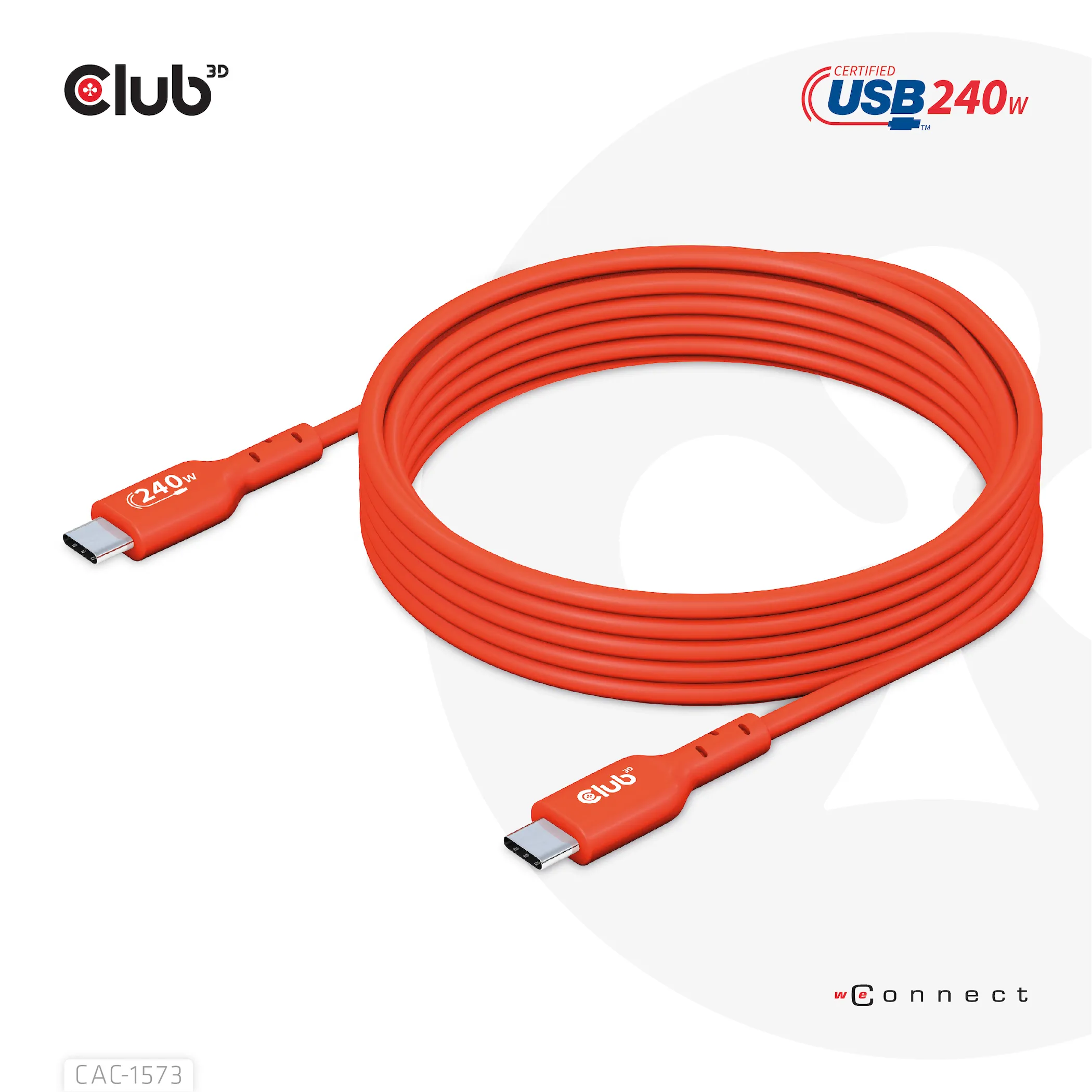 Club 3D 2.0 USB-C, 240W EPR -kaapeli, Punainen, 2m