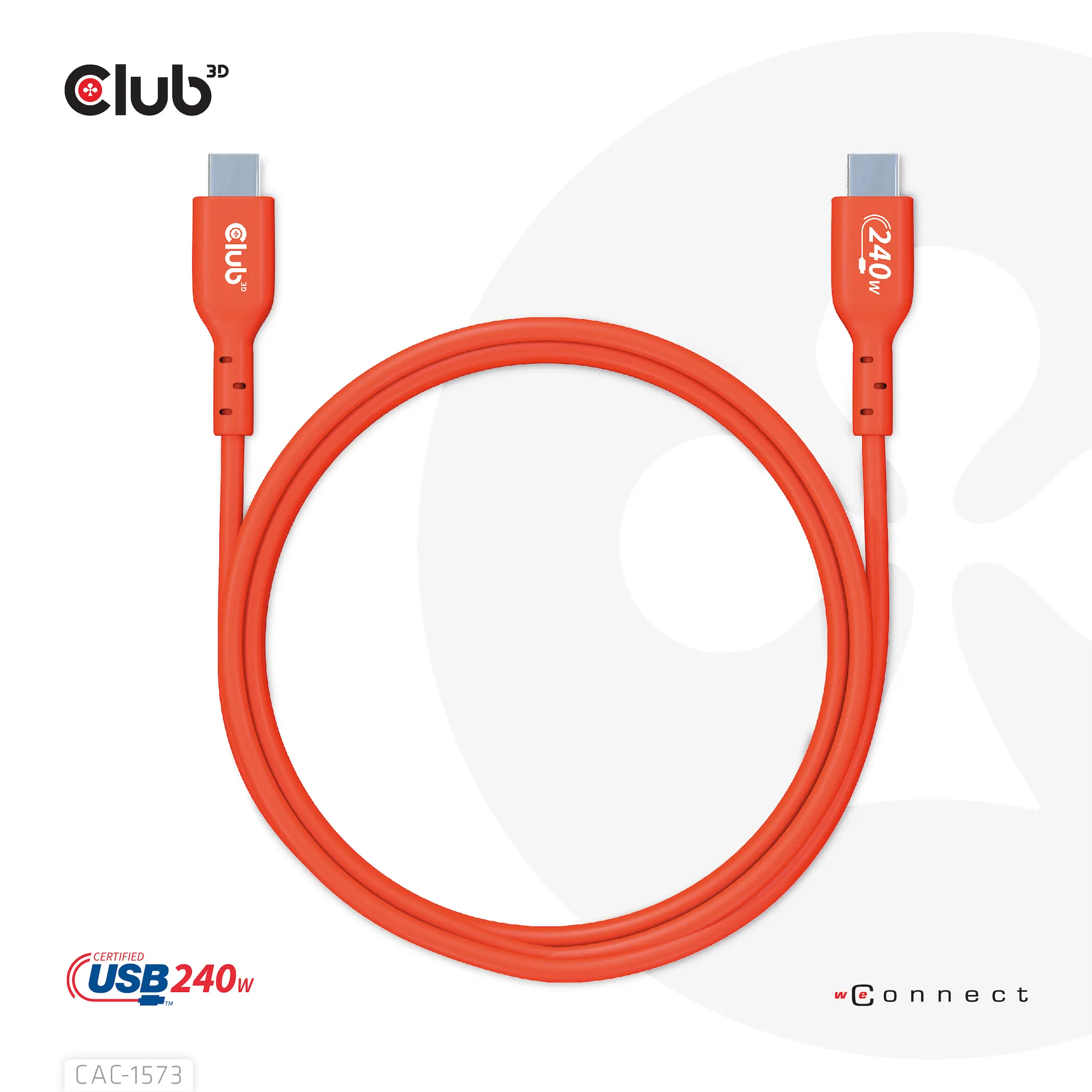 Club 3D 2.0 USB-C, 240W EPR -kaapeli, Punainen, 2m