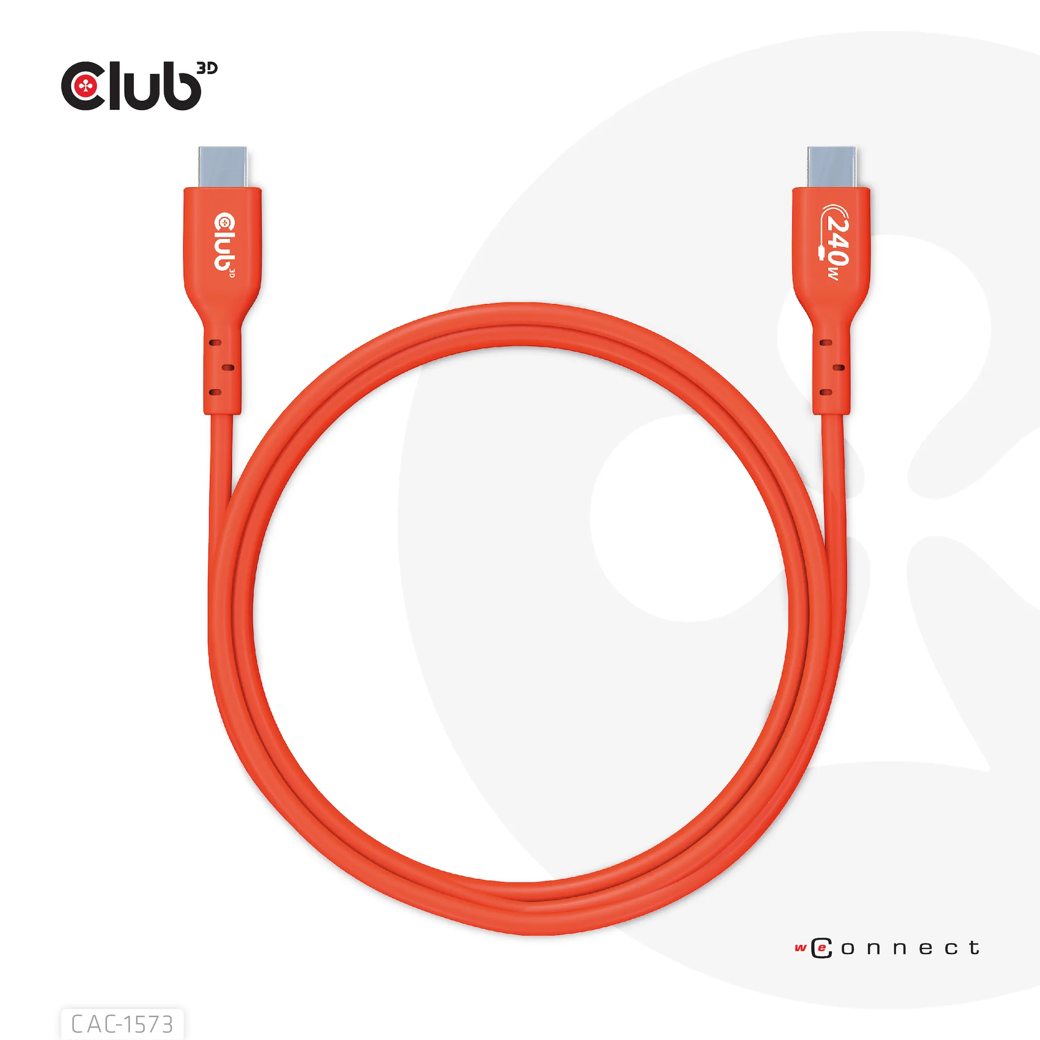Club 3D 2.0 USB-C, 240W EPR -kaapeli, Punainen, 2m