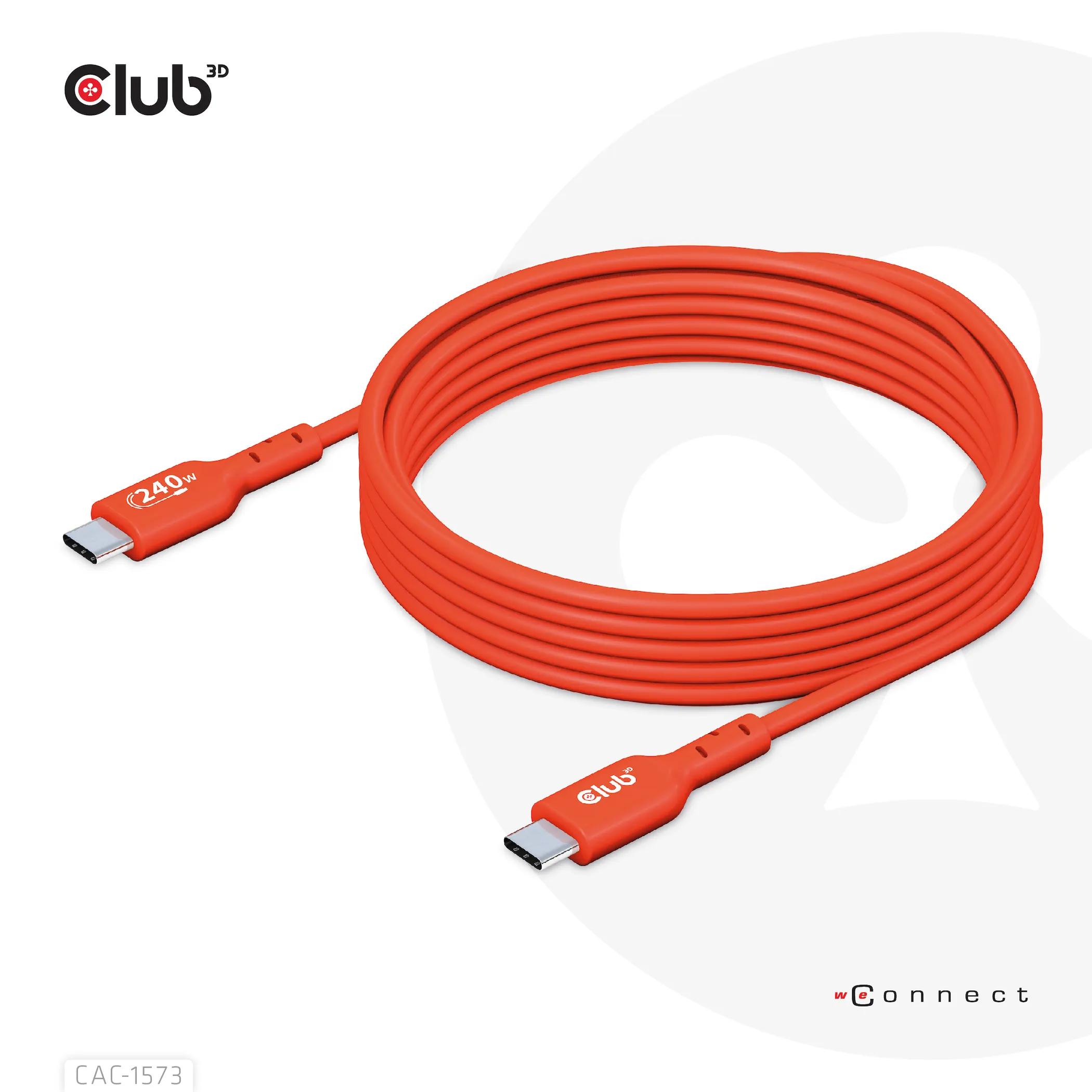 Club 3D 2.0 USB-C, 240W EPR -kaapeli, Punainen, 2m