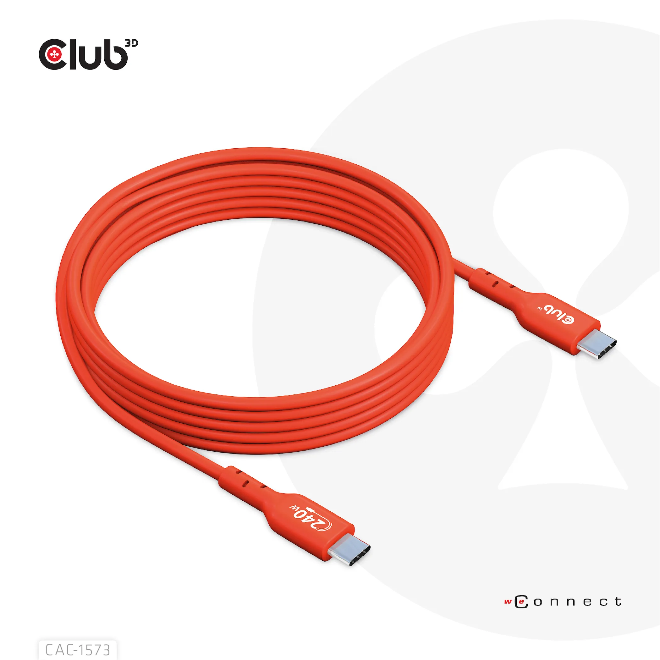 Club 3D 2.0 USB-C, 240W EPR -kaapeli, Punainen, 2m