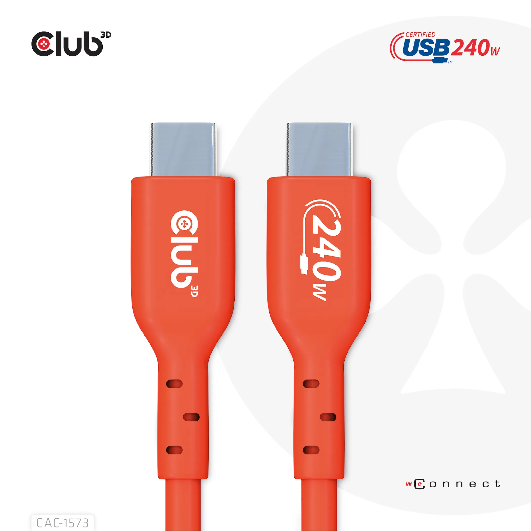 Club 3D 2.0 USB-C, 240W EPR -kaapeli, Punainen, 2m