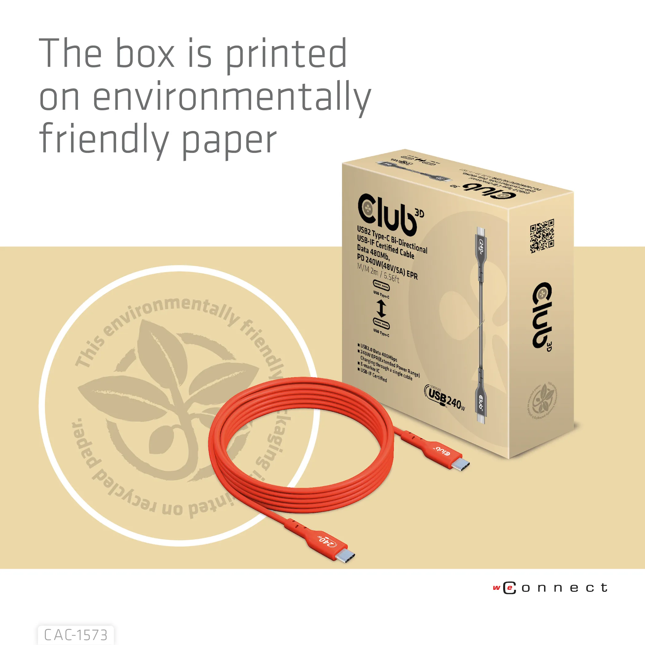 Club 3D 2.0 USB-C, 240W EPR -kaapeli, Punainen, 2m