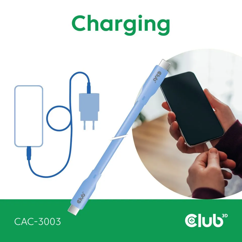 Club 3D USB-C - USB-C USB4 4K60Hz 240W -kaapeli, Sininen, 2m