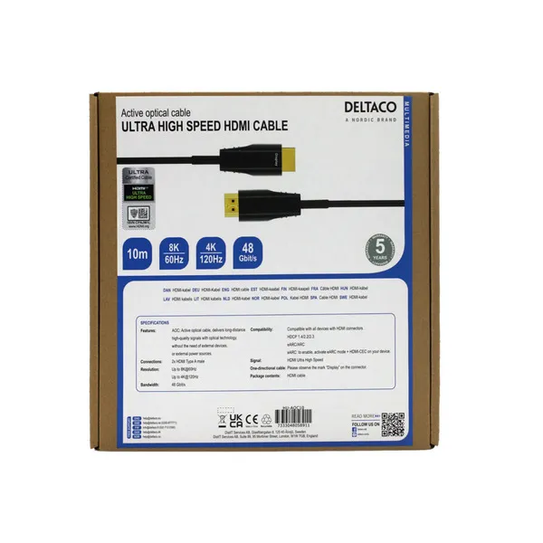 Deltaco ULTRA High Speed AOC HDMI - cable, 10m, Black