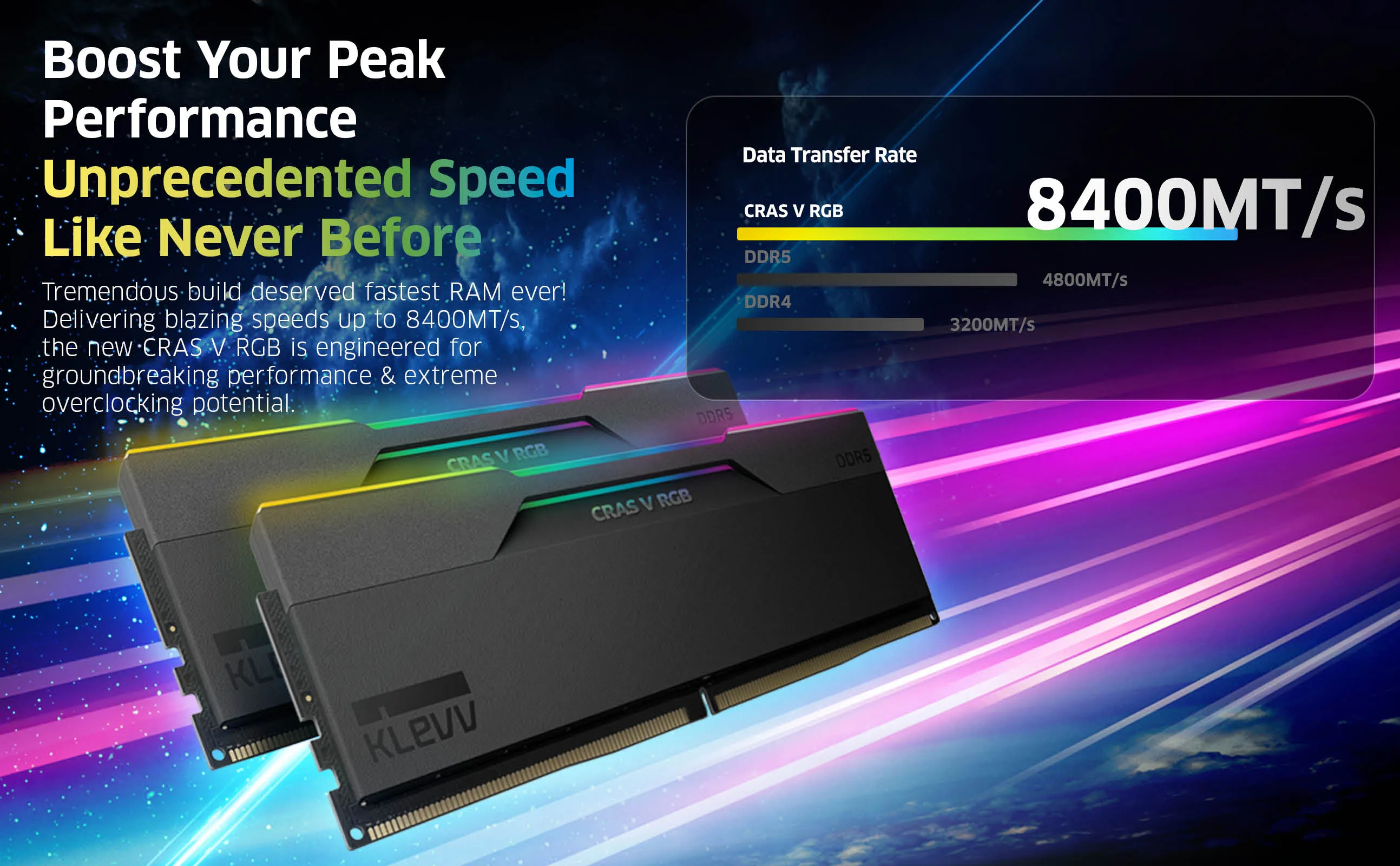 KLEVV CRAS V RGB 32 Gt (2 x 16 Gt) DDR5 6000 MHz, CL30 -muisti (EXPO, XMP)