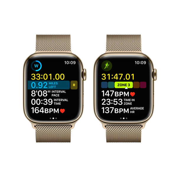 Apple Watch Series 8 GPS + Cellular, 45mm rostfri st&aring;lboett guld, milanesisk loop