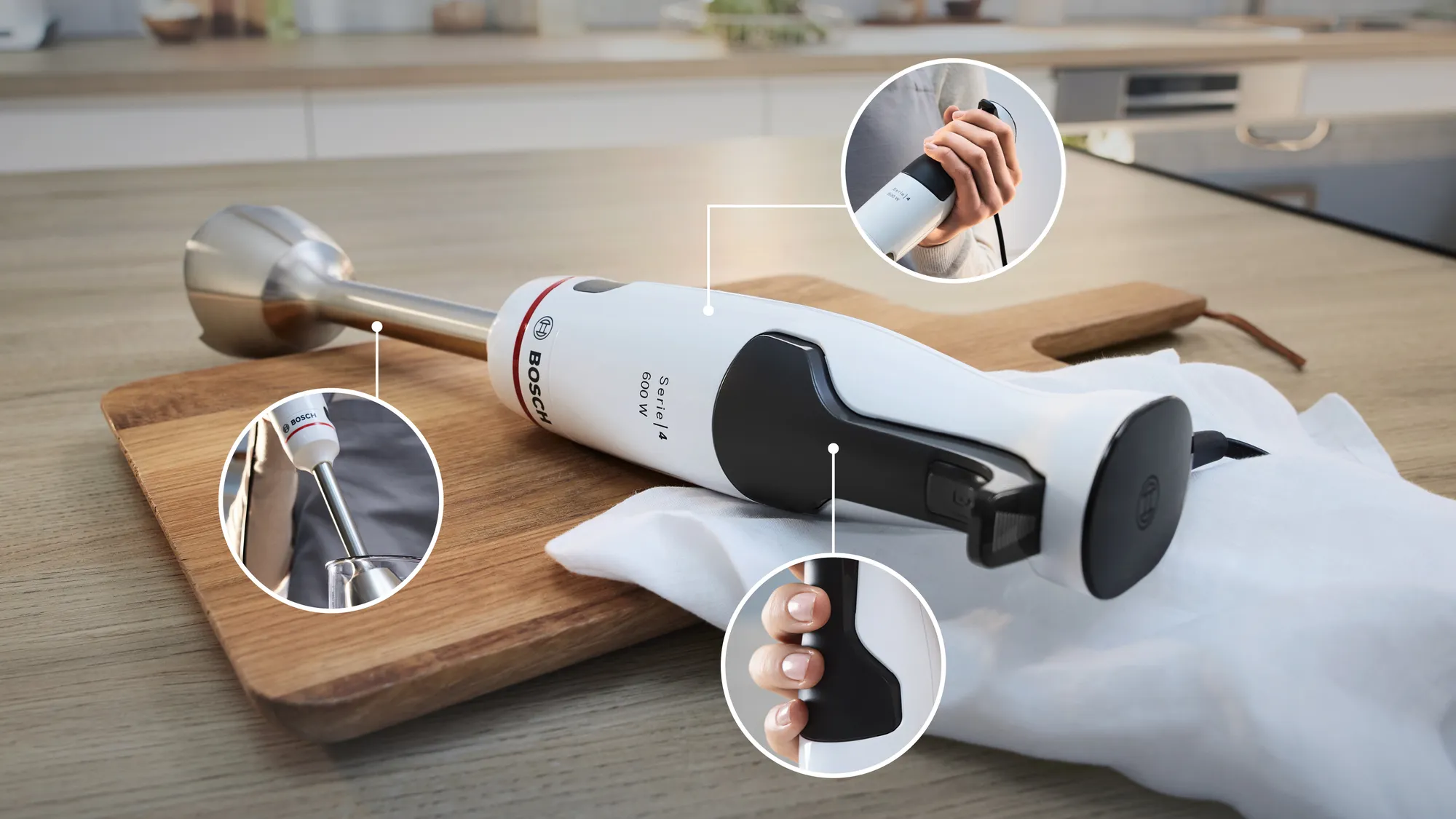 Bosch ErgoMaster Series 4 MSM4W210 600W 0.6L Hand Blender, Black, White