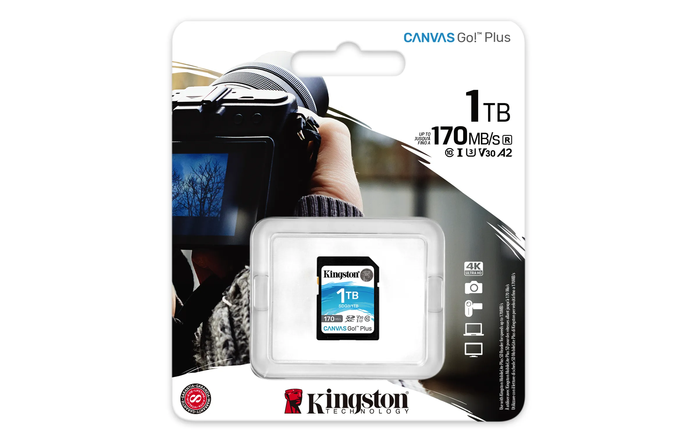 Kingston Canvas Go! Plus 1 Tt SDXC UHS-I U3 V30 A1 -muistikortti + SD-adapteri, musta