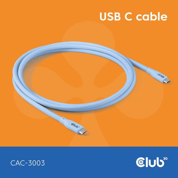Club 3D USB-C - USB-C USB4 4K60Hz 240W - cable, Blue, 2m