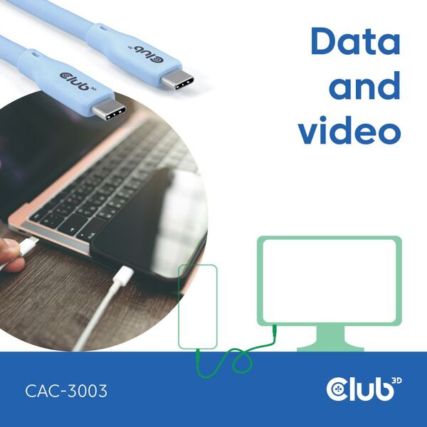Club 3D USB-C - USB-C USB4 4K60Hz 240W - cable, Blue, 2m