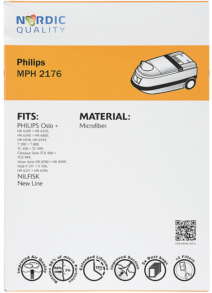 MPH 2176 P&ouml;lynimuripussit, 5 kpl. + 2 suodatin
