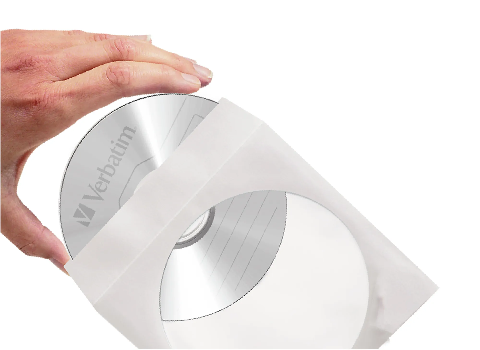 Verbatim pappersficka f&ouml;r CD/DVD-skivor, vit/transparent, 50-pack