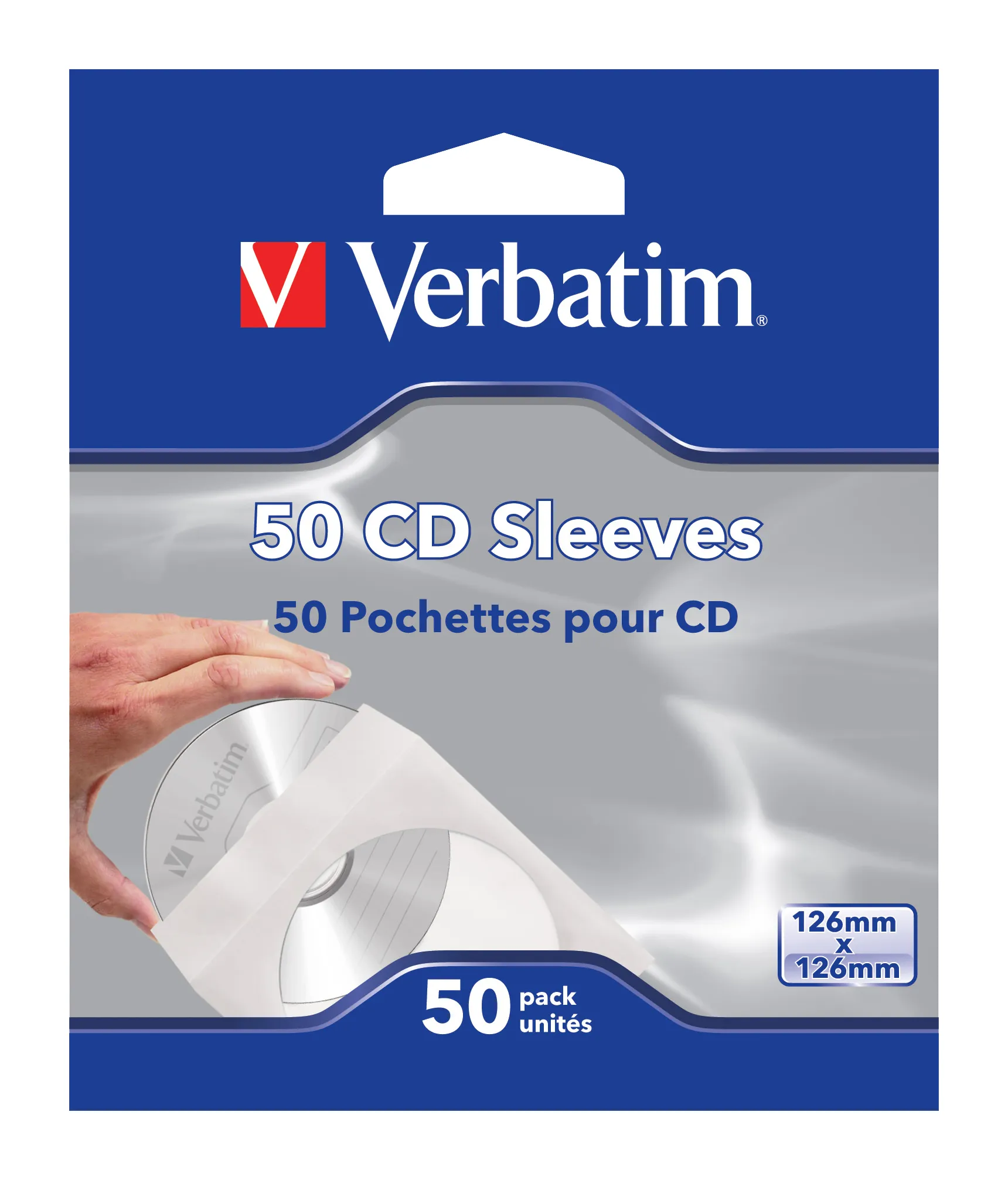 Verbatim pappersficka f&ouml;r CD/DVD-skivor, vit/transparent, 50-pack