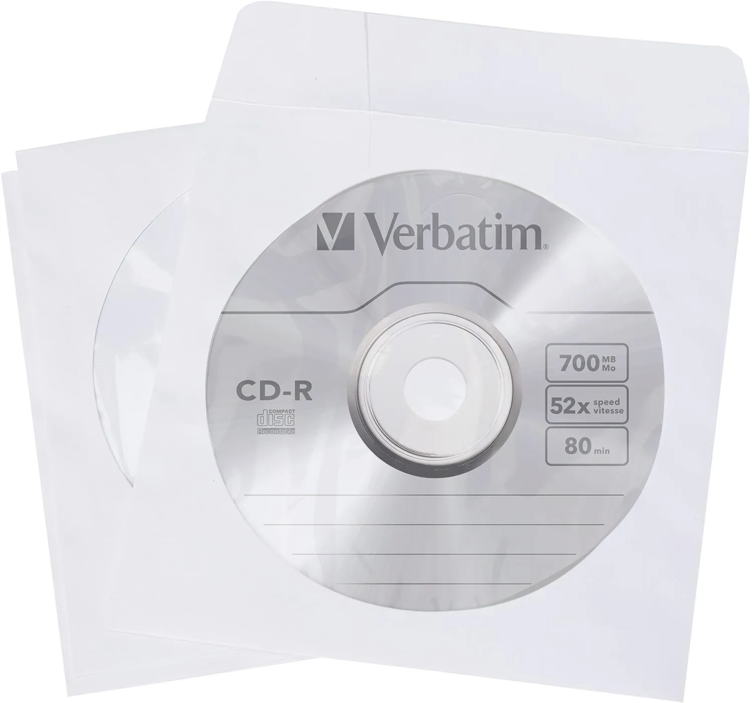 Verbatim pappersficka f&ouml;r CD/DVD-skivor, vit/transparent, 50-pack