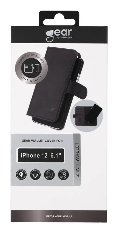 (Fyndh&ouml;rnan) GEAR Wallet, iPhone 12 / 12 Pro - 2-in-1 pl&aring;nboksfodra, Svart