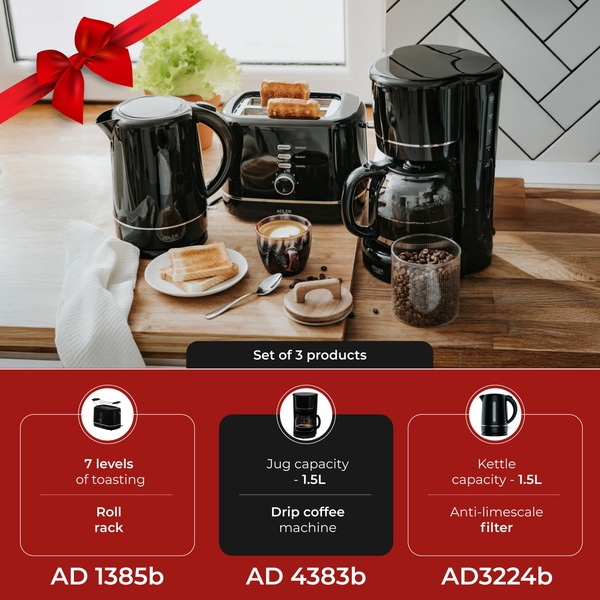 Adler AD 3224b 2-Slice Toaster with Bun Rack, 7 Browning Levels, 850 Watt, Black