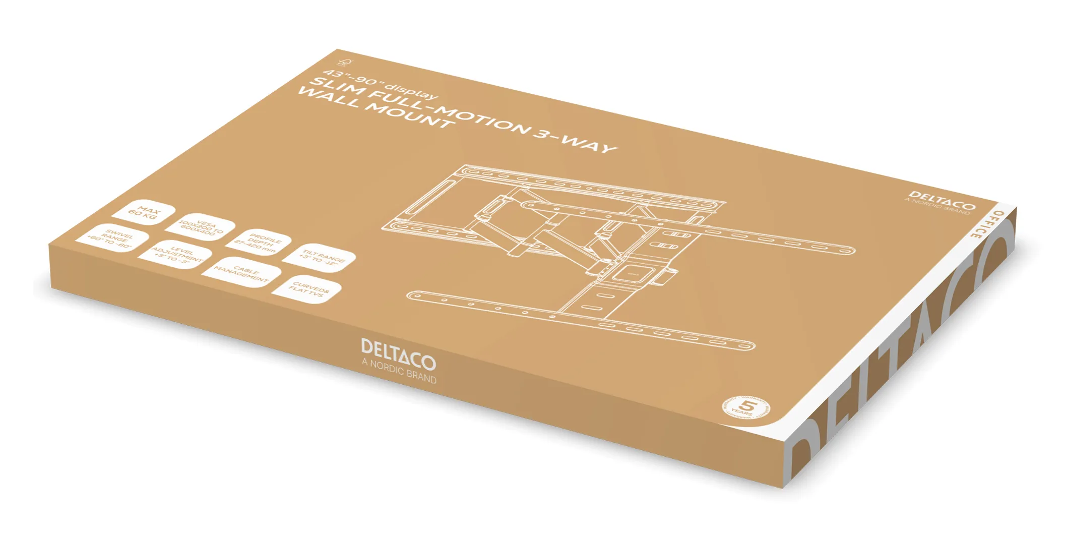 Deltaco Office UltraSlim FullMotion TV-sein&auml;teline, 43&ndash;90", 60 kg, musta
