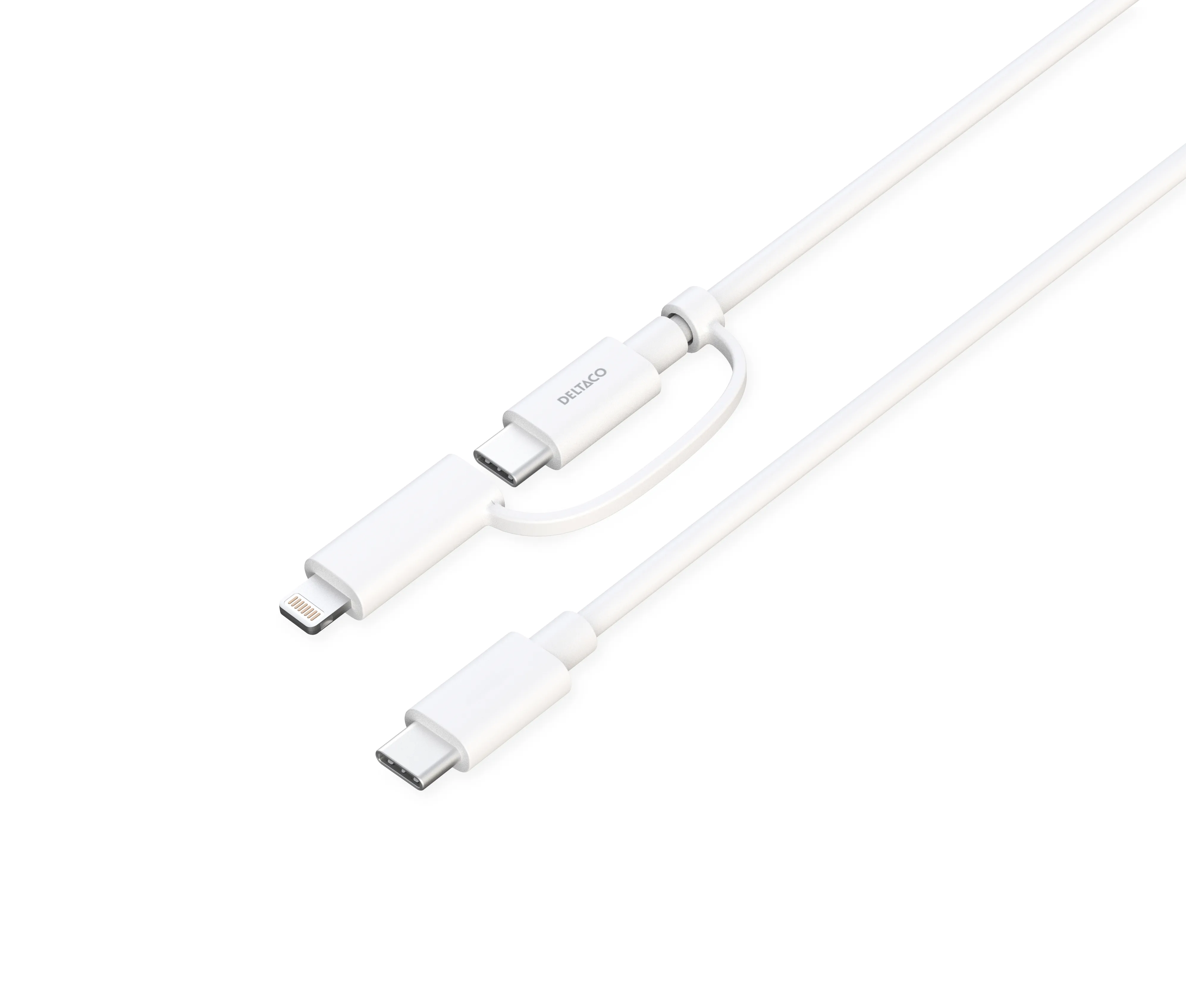 Deltaco USB-C - USB-C + Lightning, C94 - cable, White, 1m