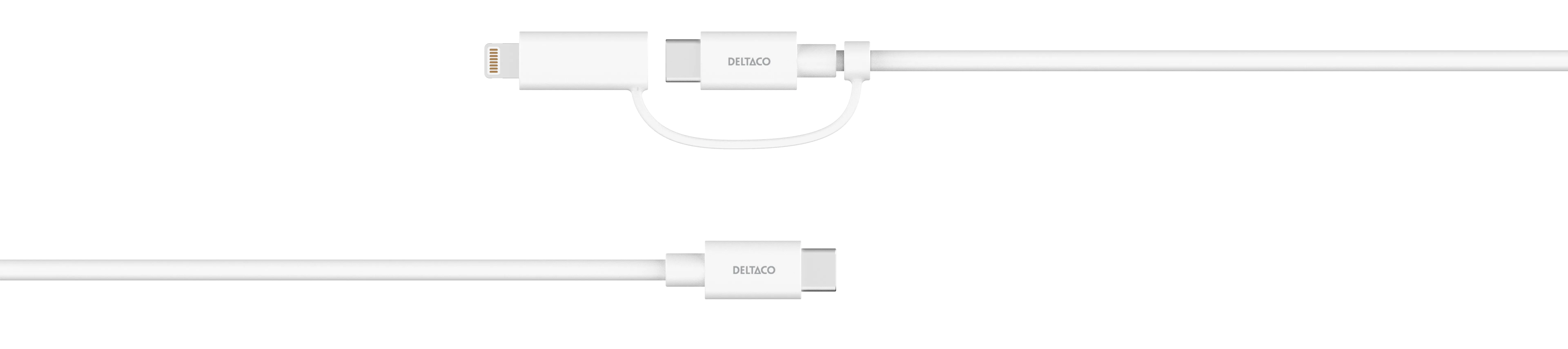 Deltaco USB-C - USB-C + Lightning, C94 - cable, White, 1m