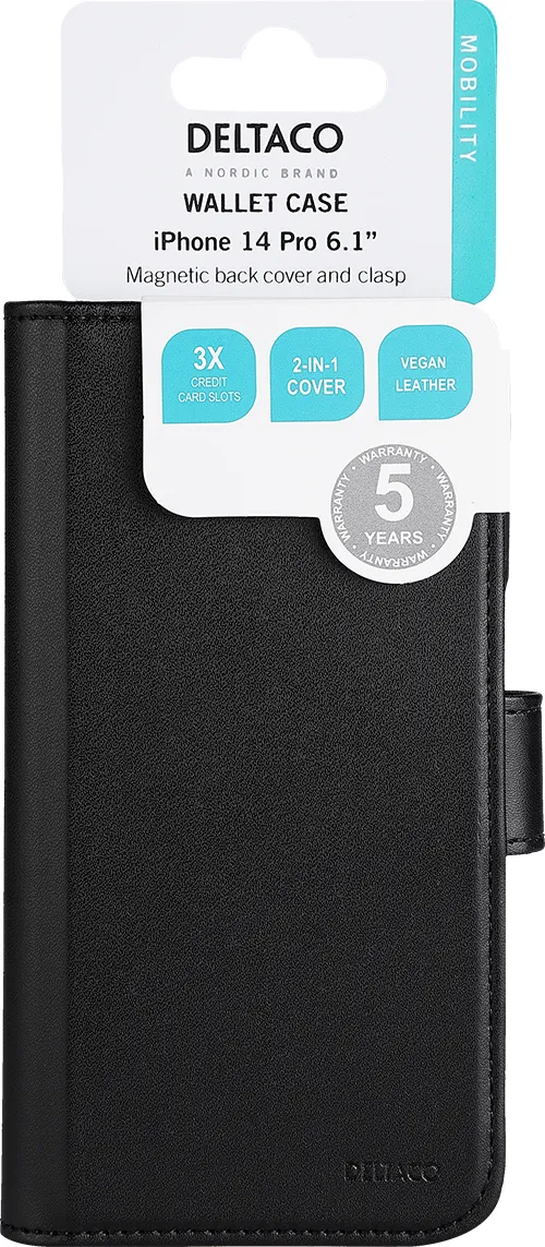 Deltaco Wallet 2-in-1, iPhone 14 Pro - Wallet Case, Black