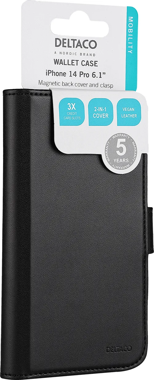 Deltaco Wallet 2-in-1, iPhone 14 Pro - Wallet Case, Black