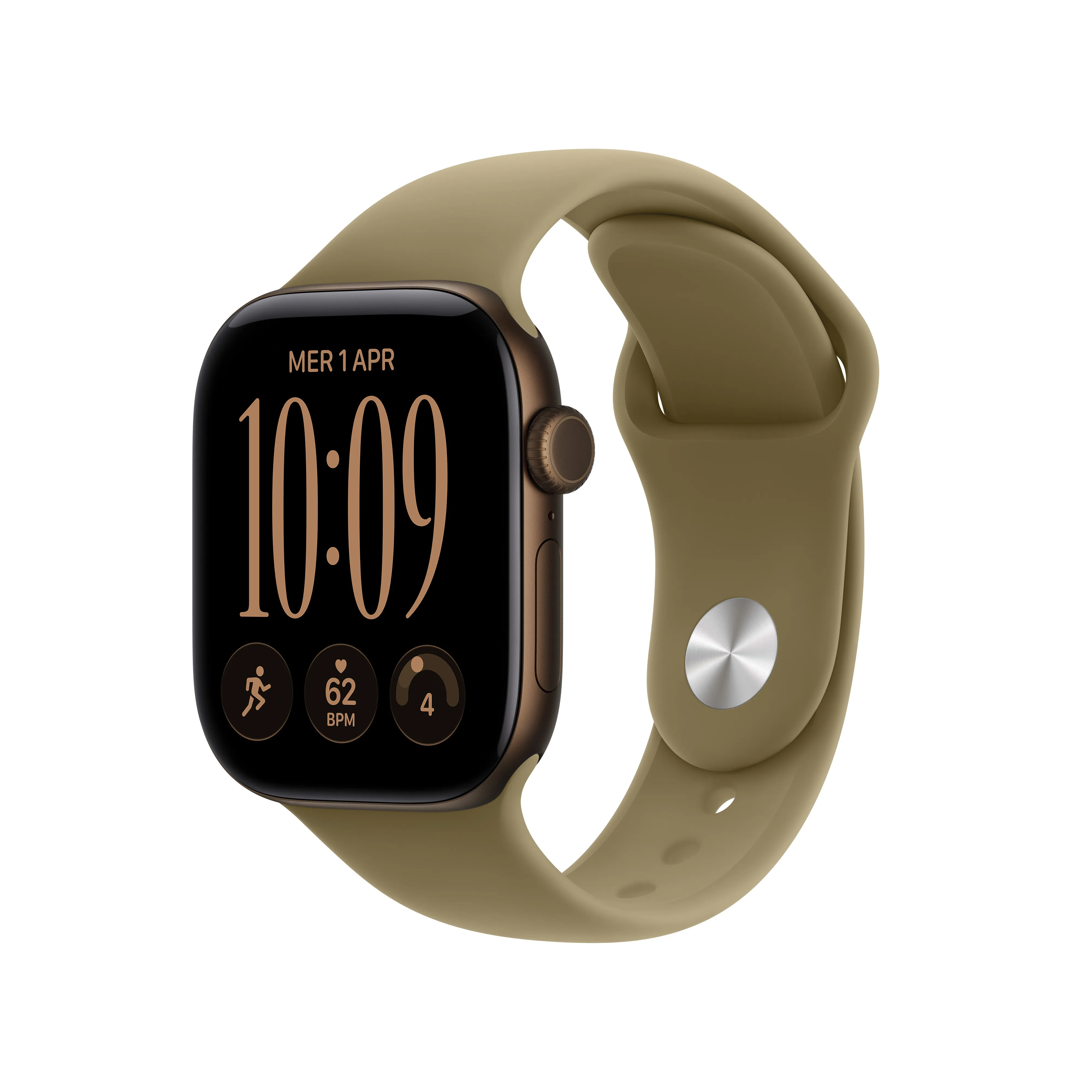 Apple Watch Series 12 (GPS) 42 mm aluminiumboett m&ouml;rk brons med sportband oliv, S/M