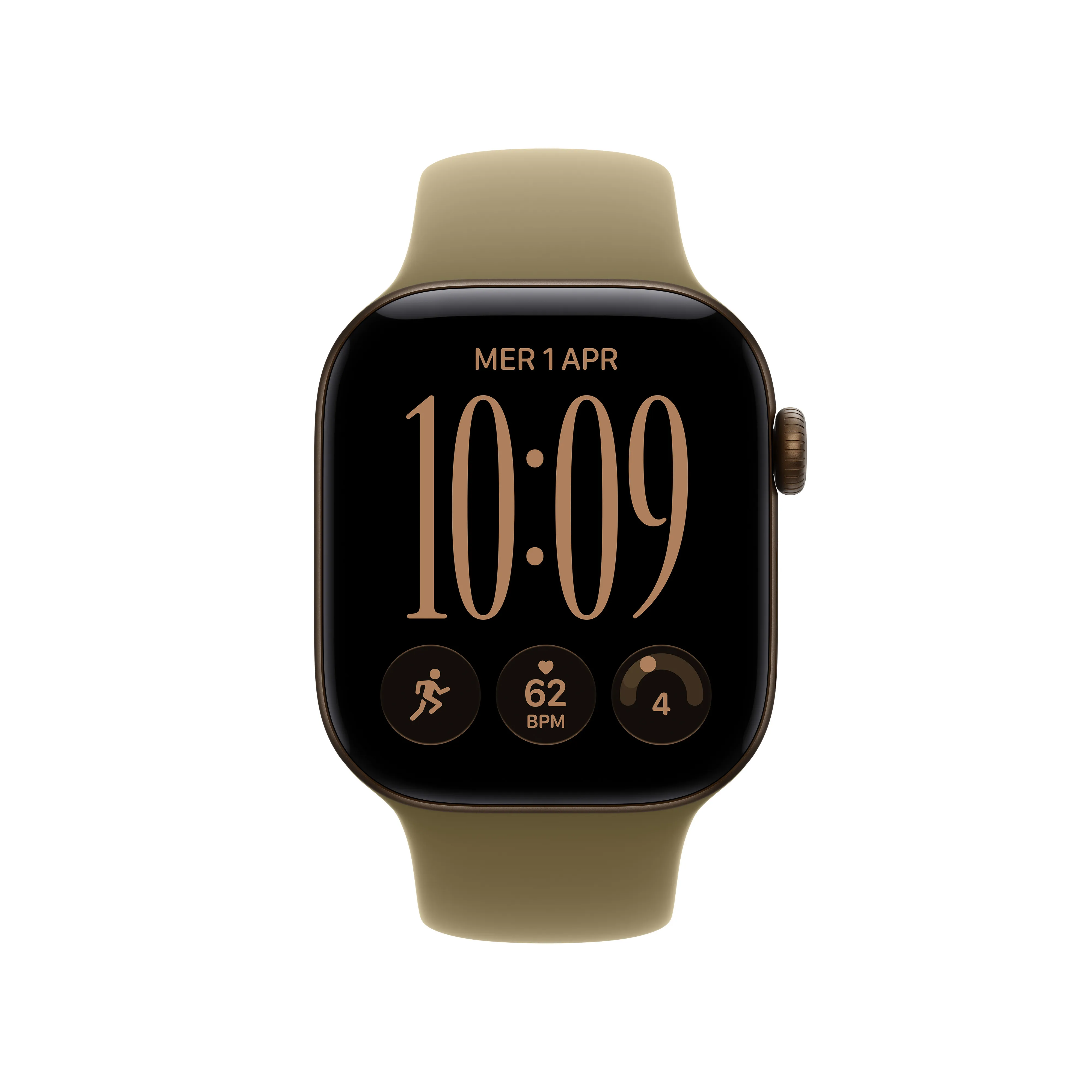 Apple Watch Series 12 (GPS) 42 mm aluminiumboett m&ouml;rk brons med sportband oliv, S/M