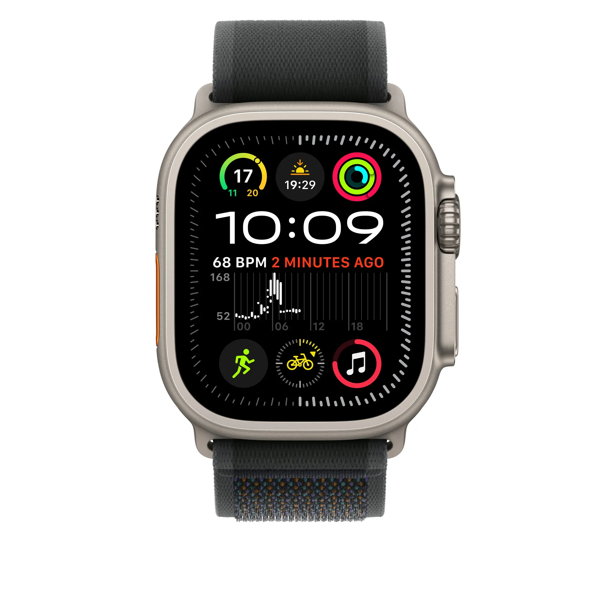 Apple Watch 49 mm -Trail-ranneke, Musta / Luonnontitaani, S/M