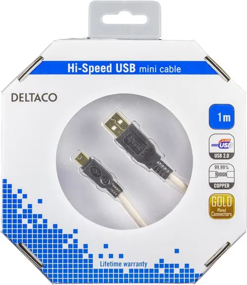 (Bargains) DELTACO USB 2.0 kabel Typ A Hane - Typ Mini B Hane 1m
