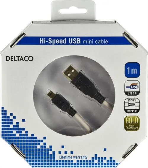 (Bargains) DELTACO USB 2.0 kabel Typ A Hane - Typ Mini B Hane 1m