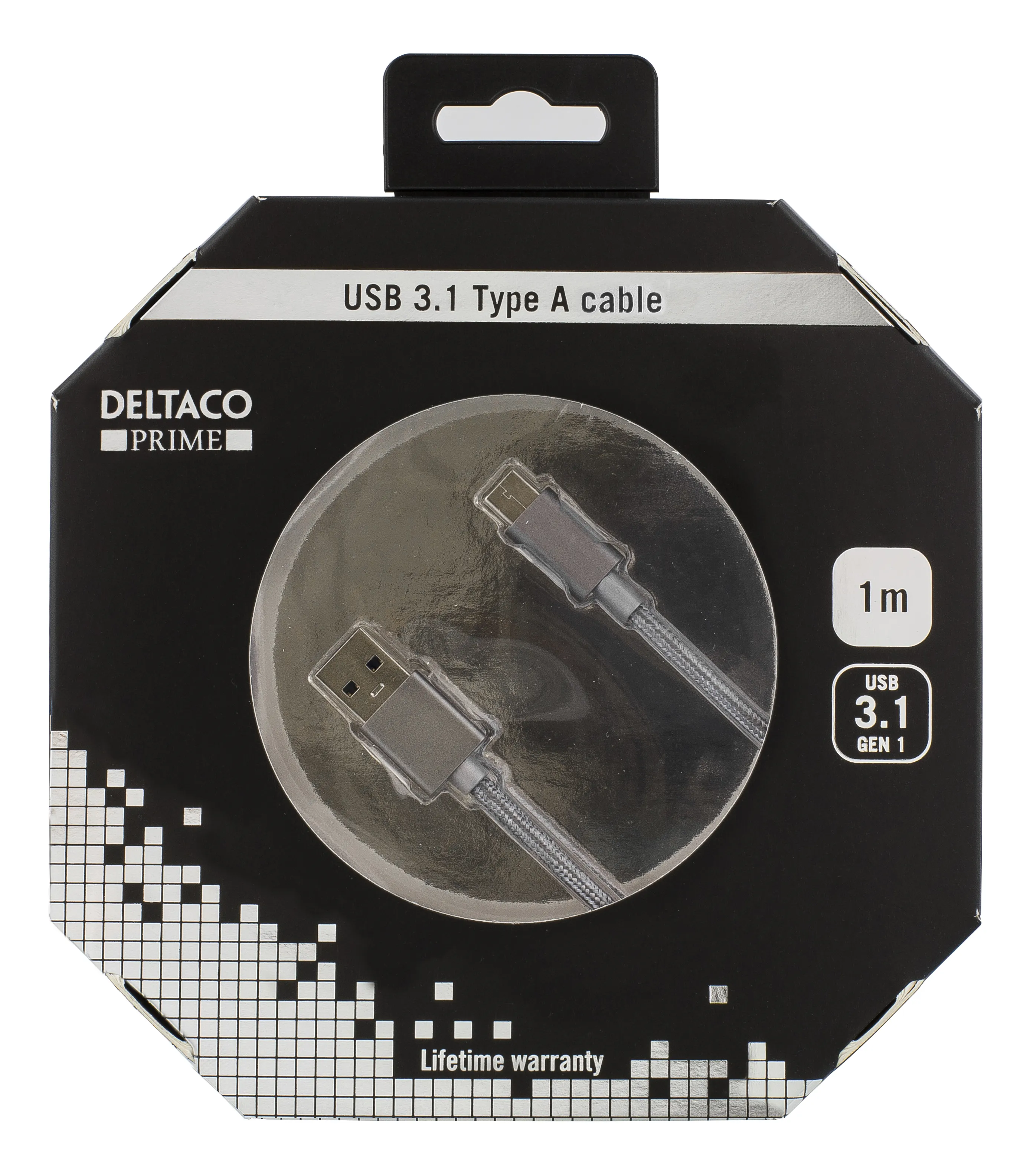 Deltaco Prime USB-A &ndash; USB-C 3.2 Gen 1 - kabel, 1 m, Gr&aring;