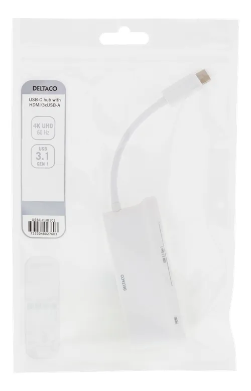 DELTACO USB-C hubb, 1x HDMI 4K @ 60Hz, 3x USB-A 3.1,