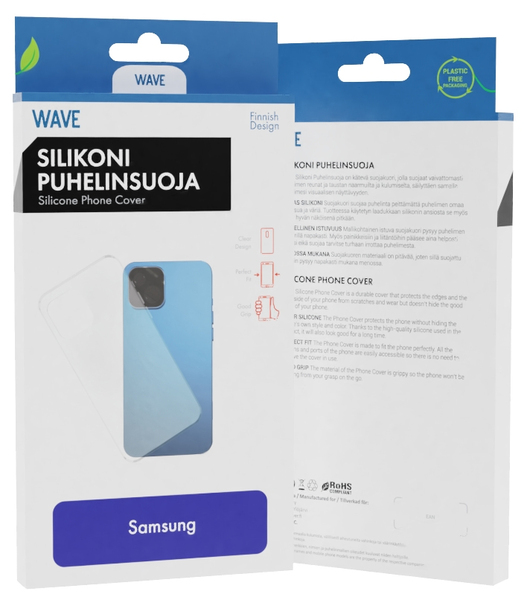 WAVE Silikonisuoja Samsung Galaxy A40 puhelimelle. L&auml;pin&auml;kyv&auml; ja t&auml;sm&auml;istuva suojakuori. Materiaali kulutusta kest&auml;v&auml;&auml; TPU muovia.
