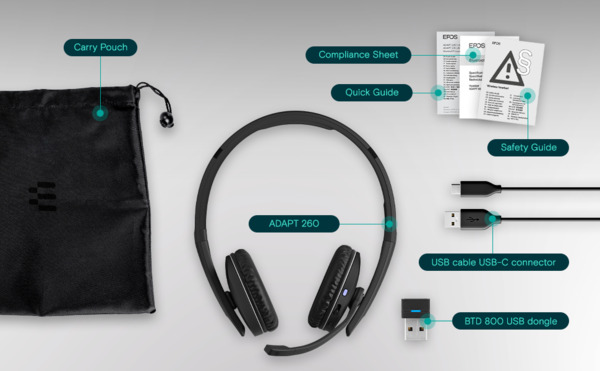 EPOS ADAPT 260 tr&aring;dl&ouml;s headset, svart