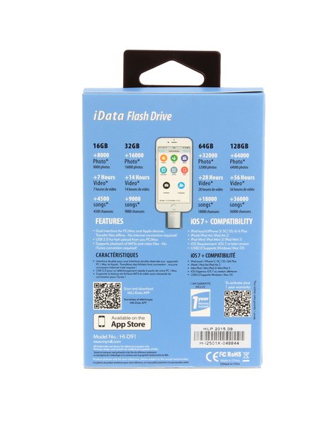 Mili iData - USB Flash-asema - 64 Gt - Lightning / micro USB - hopea