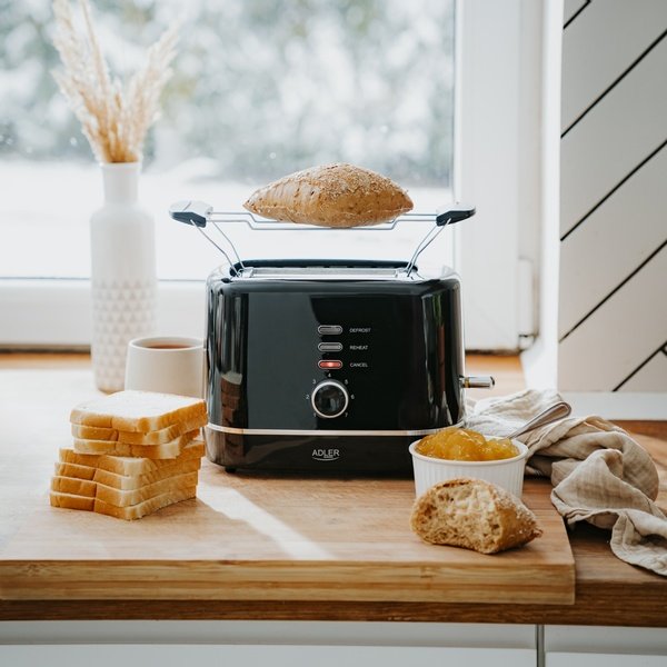 Adler AD 3224b 2-Slice Toaster with Bun Rack, 7 Browning Levels, 850 Watt, Black